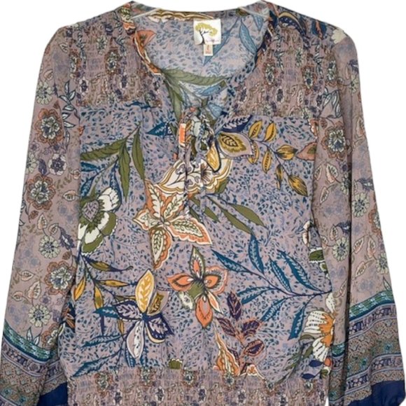 Fig and Flower 2-part Long Sleeved Smocked Top - Lavender/Navy - L - Picture 2 of 10